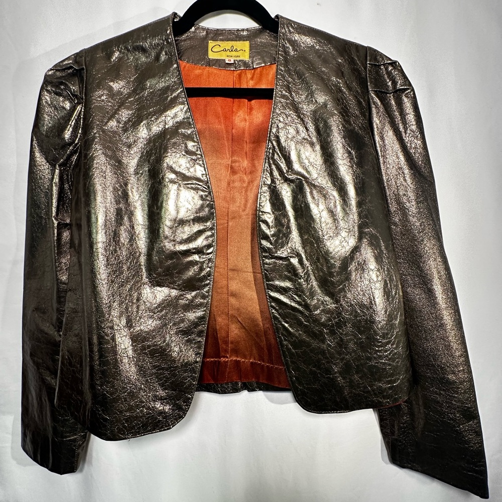 Carla Metallic Bronze Open-Front Blazer